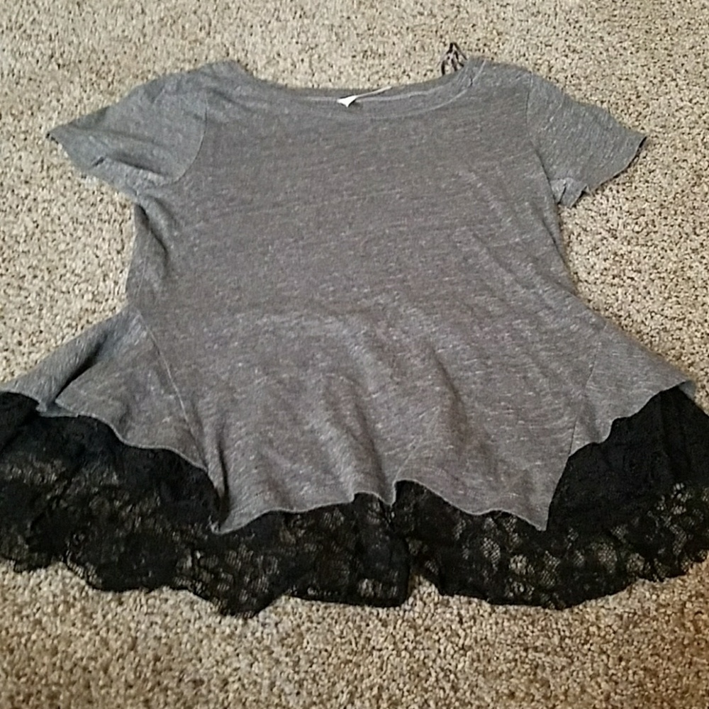Free People Small Grey Peplum Tee Top with Lace